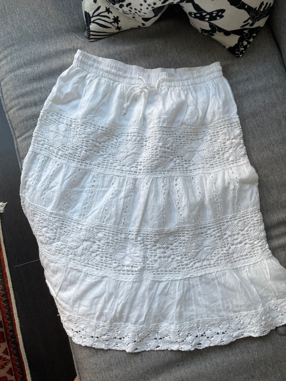 Vintage White Tiered Eyelet Crochet Midi Skirt
